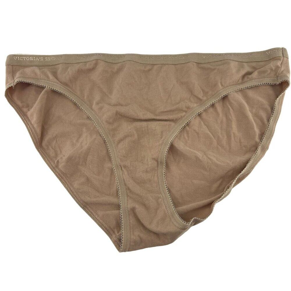 Victoria's Secret Solid Beige Cotton Hi Cut Leg Bikini Womens Size Large